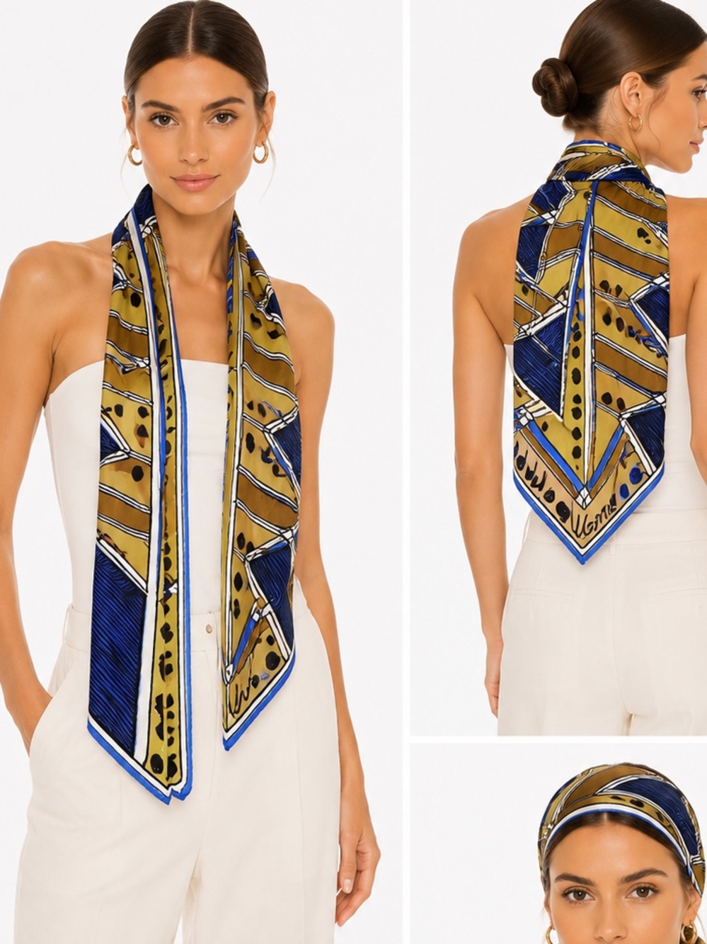 USNA Silk Blend Scarf | Made in Japan | Geometric Print | 43” x 16”